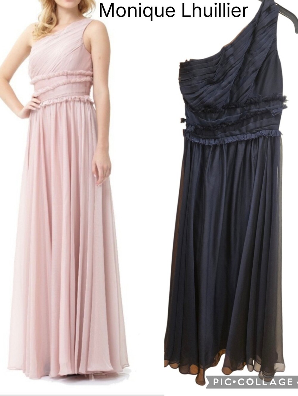Monique Lhuillier Brides Mades One-Shoulder Gown in  Navy Like New Sz 2
